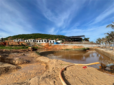 Cải tạo bờ biển dự án Tân Địa Cầu bằng túi cát